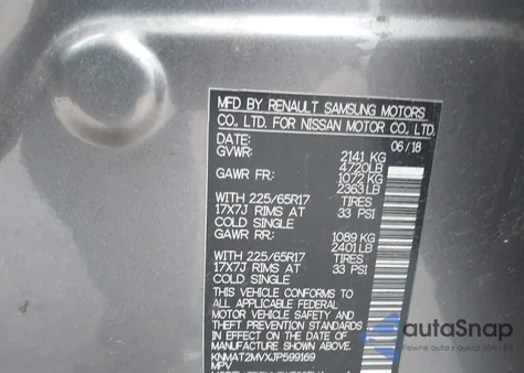 2018 Nissan Rogue Sv из США, поврежденный, VIN KNMAT2MVXJP599169